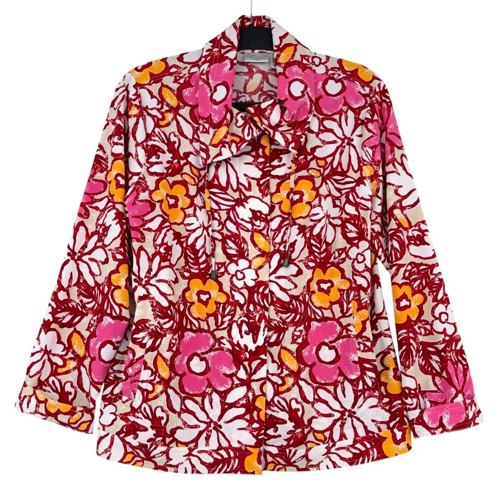 Zenergy by Chico's Floral Zip Up Jacket Women Size 1 Polyester Spandex Red Multi